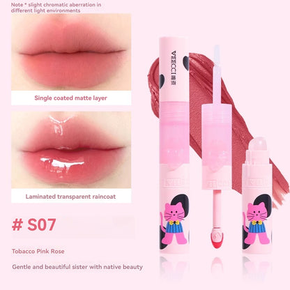 VEECCI Double-Head Lip Glaze with silicone lip brush Sweetheart Cat lip gloss Series