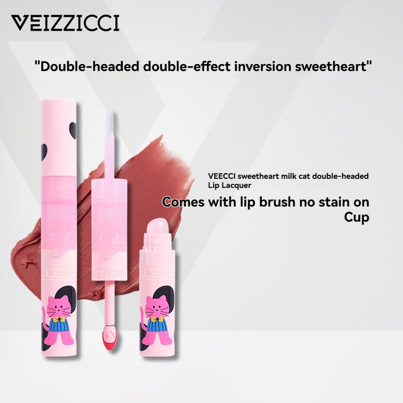 VEIZZICCI Double-Head Lip Glaze with silicone lip brush Sweetheart Cat lip gloss Series（副本）