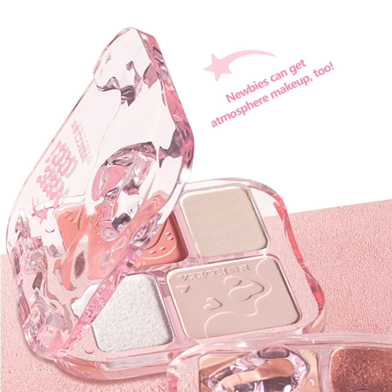 VEECCI Powder Blusher Palette Bright Pink Highlight Matte 4 in 1 Tone Natural Nude (9g)