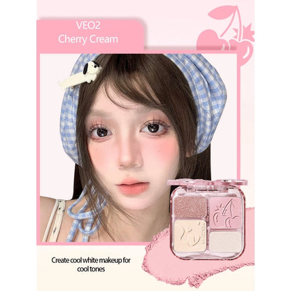 VEECCI Powder Blusher Palette Bright Pink Highlight Matte 4 in 1 Tone Natural Nude (9g)