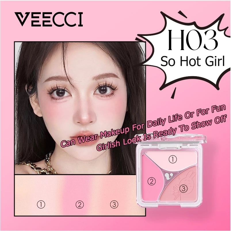 VEECCI Friend Rabbit Blush Palette With Silty Smooth Transparent Waterproof - 3 Color (7g)