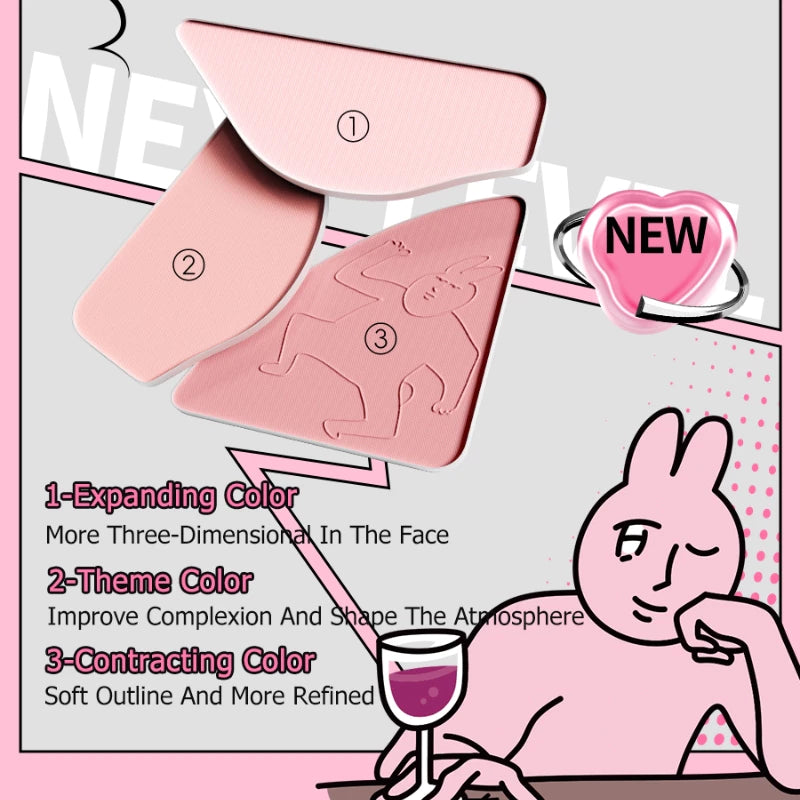 VEECCI Friend Rabbit Blush Palette With Silty Smooth Transparent Waterproof - 3 Color (7g)