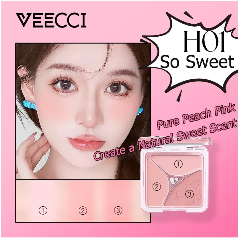 VEECCI Friend Rabbit Blush Palette With Silty Smooth Transparent Waterproof - 3 Color (7g)
