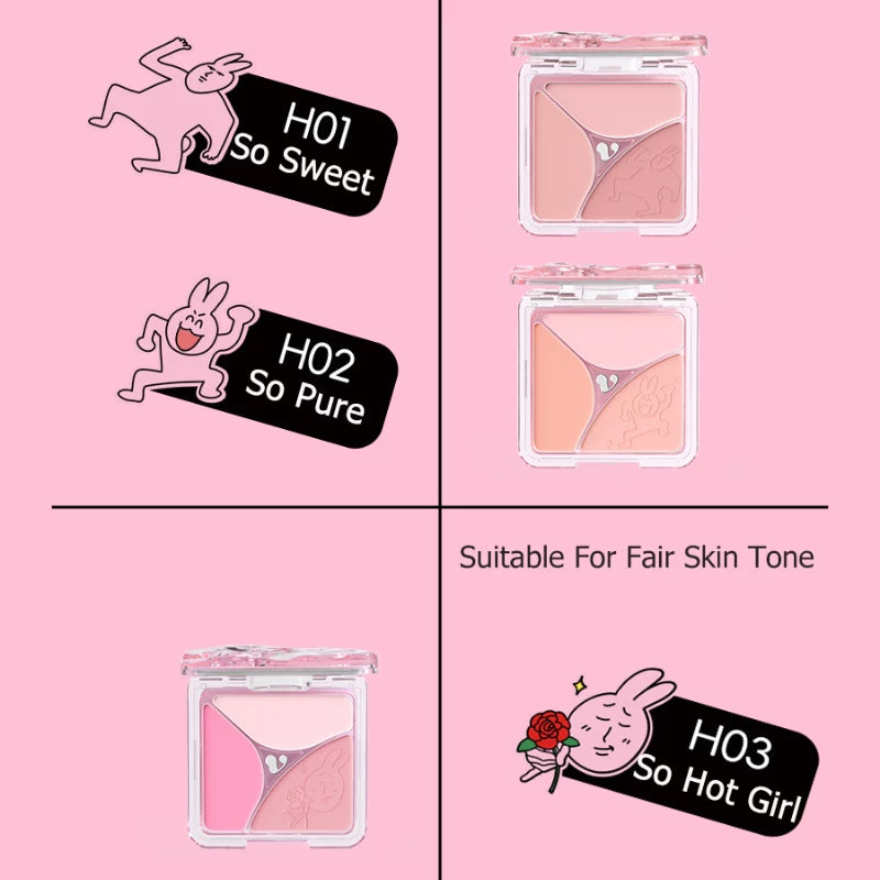 VEECCI Friend Rabbit Blush Palette With Silty Smooth Transparent Waterproof - 3 Color (7g)