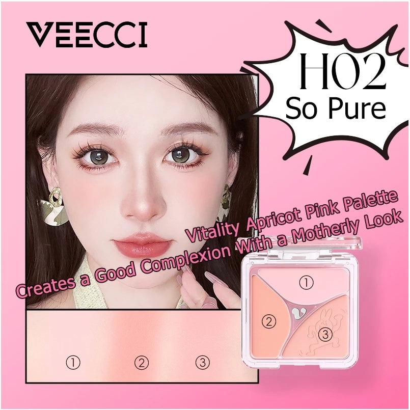 VEECCI Friend Rabbit Blush Palette With Silty Smooth Transparent Waterproof - 3 Color (7g)
