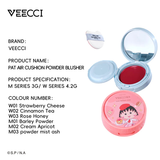 VEECCI X Chibi Maruko - Chan Blush Two Blush Paste Bring Powder Puff 3d Face Multipurpose Nature Blush Three Colors 3g/4.2g