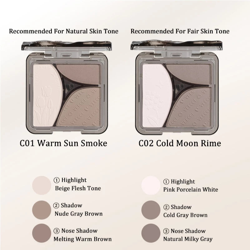 VEECCI Contour & Highlight Palette 3 In 1 Matte Nose Shadow Face Brightening Nature 8g