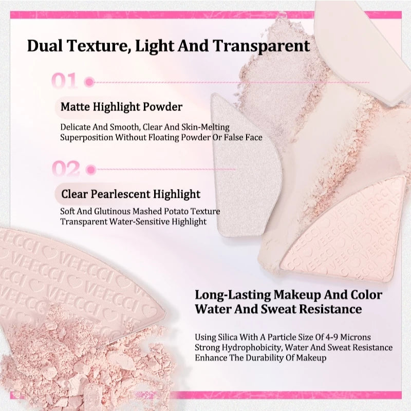 VEECCI Highlight Contour Palette 3 in 1 Highlight Matte Pearlescent Brightens Skin Multi-purpose (7.5g)