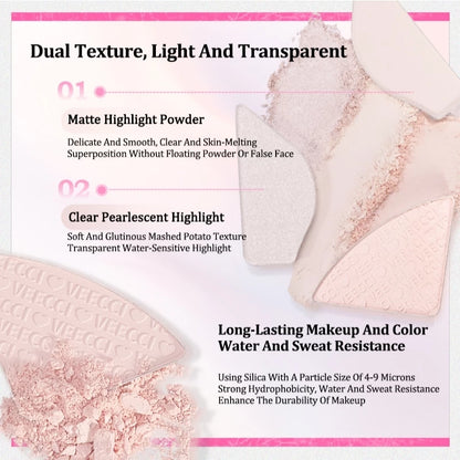 VEECCI Highlight Contour Palette 3 in 1 Highlight Matte Pearlescent Brightens Skin Multi-purpose (7.5g)
